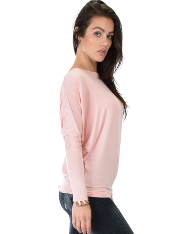 Lyss Loo Contemporary Long Sleeve Pink Dolman Tunic Top - Clothing Showroom