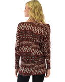 Lyss Loo Contemporary Long Sleeve Patterned Burgundy Dolman Tunic Sweater Top - Clothing Showroom