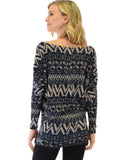 Lyss Loo Contemporary Long Sleeve Patterned Navy Dolman Tunic Sweater Top - Clothing Showroom