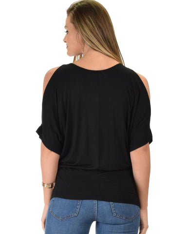 Lyss Loo Contemporary Cold Shoulder Black Dolman Tunic Top - Clothing Showroom