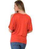 Lyss Loo Contemporary Cold Shoulder Rust Dolman Tunic Top - Clothing Showroom