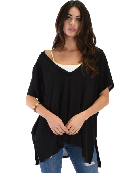 Lyss Loo Wide Neck Oversized Black Thermal Top - Clothing Showroom