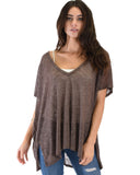 Lyss Loo Wide Neck Oversized Brown Thermal Top - Clothing Showroom