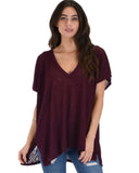Lyss Loo Wide Neck Oversized Burgundy Thermal Top - Clothing Showroom