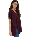 Lyss Loo Wide Neck Oversized Burgundy Thermal Top - Clothing Showroom