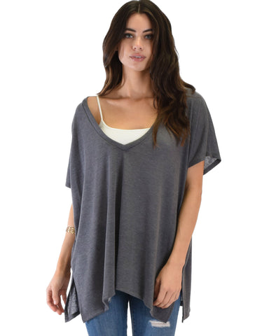 Lyss Loo Wide Neck Oversized Charcoal Thermal Top - Clothing Showroom