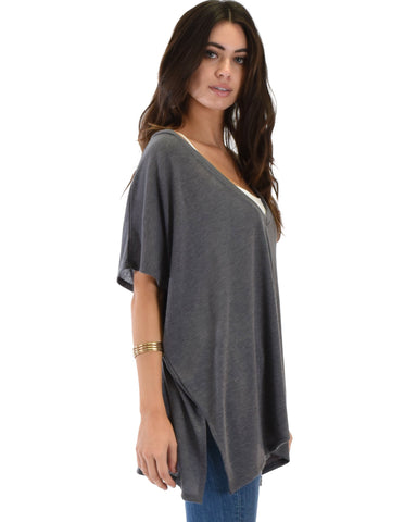 Lyss Loo Wide Neck Oversized Charcoal Thermal Top - Clothing Showroom