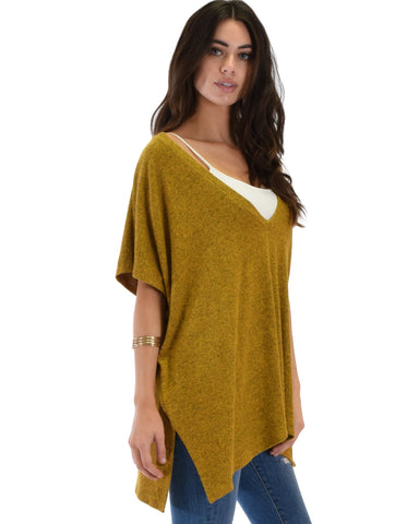 Lyss Loo Wide Neck Oversized Mustard Thermal Top - Clothing Showroom