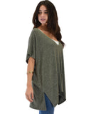 Lyss Loo Wide Neck Oversized Olive Thermal Top - Clothing Showroom