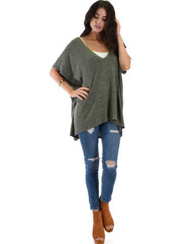 Lyss Loo Wide Neck Oversized Olive Thermal Top - Clothing Showroom