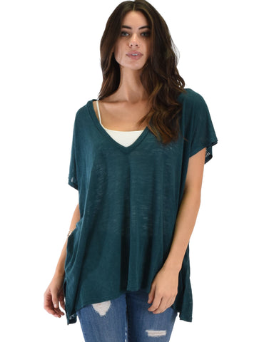 Lyss Loo Wide Neck Oversized Teal Thermal Top - Clothing Showroom