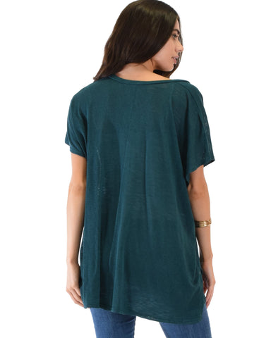 Lyss Loo Wide Neck Oversized Teal Thermal Top - Clothing Showroom
