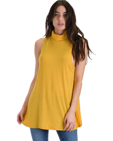 Lyss Loo Topanga Mustard Sleeveless Turtleneck Top - Clothing Showroom