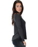 Lyss Loo Cut Me Out Cold Shoulder Charcoal Long Sleeve Top - Clothing Showroom