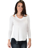 Lyss Loo Cut Me Out Cold Shoulder Ivory Long Sleeve Top - Clothing Showroom