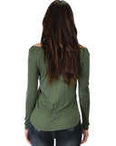 Lyss Loo Cut Me Out Cold Shoulder Olive Long Sleeve Top - Clothing Showroom