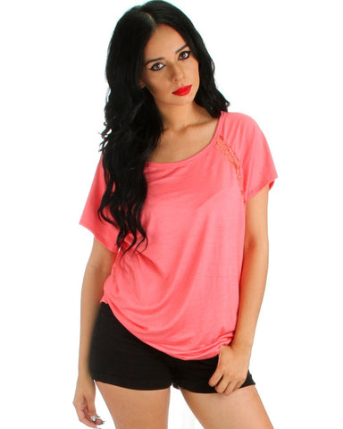 Lyss Loo Check Out My Lace Accents Pink Tunic Top - Clothing Showroom
