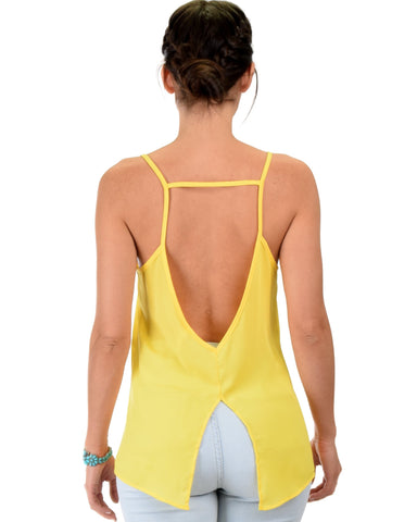 Lyss Loo What's Strap-Pening Cross Back Straps Yellow Tank Top - Clothing Showroom
