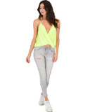 Lyss Loo Dapperly Draped Striped Neon Halter Top - Clothing Showroom
